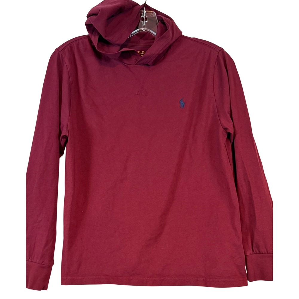 Polo Ralph Lauren Kids Burgundy Long Sleeve Hooded T-Shirt Size L 14-16 Preppy